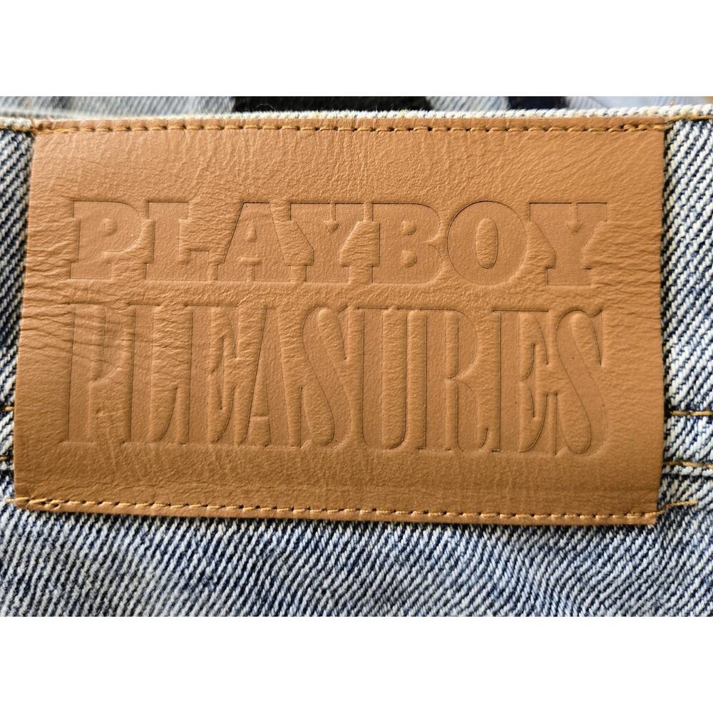 Playboy X Pleasures Black Leather Bunny Applique Denim Jeans Men’s Size 28 RARE - Picture 8 of 13